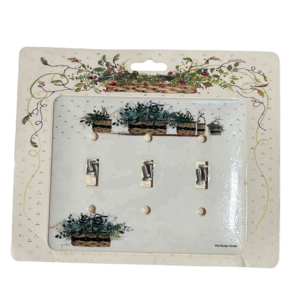 VTG Pat Richter Triple Toggle Light Switch Cover 1999 Floral Country Cottage